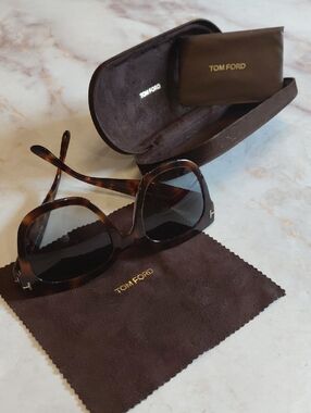 Tom Ford Tortoiseshell Sunglasses with Dark Brown Lenses and Gold Accents